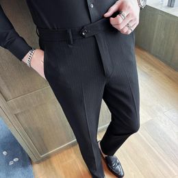 Men's Pants Quality British Style Striped Suit For Men Clothing 2023 Business Formal Wear Slim Fit Casual Office Straight Trousers 38