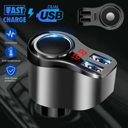 USB Car Charger Quick Charge Dual USB Port Splitter 12V-24V Socket Power Cigarette Lighter Outlet Car-Charger For Smart Mobile Phones