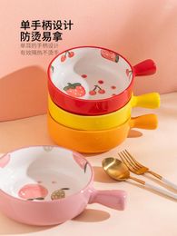 Bowls Korean Ins Style Fruit Bowl Ceramic Handle Baking Oven Pan Strawberry Cute Dinnerware