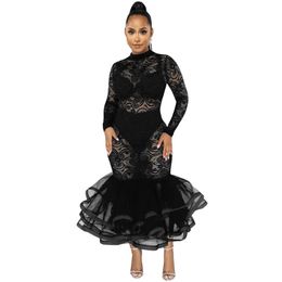 Casual Dresses Women Lace Dress See Through Party Night Clubwear Bodycon Streetwear Winter Clothes For Vestidos