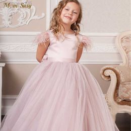 Girl's Dresses Fashion Baby Girl Princess Fly Feather Sleeve Tulle Dress Long Child Vintage Tutu Vestido Party Pageant Birthday Ball Gown 1-10Y W0224