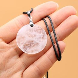 Pendant Necklaces Natural Stone Crystal Necklace Round Clear Quartz With Leather Rope Chain For Women Men Choker Jewelry Gifts