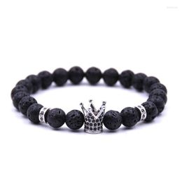 Charm Bracelets Classic Royal Crown Men Women 6mm Black Volcanic Rock Stone Beads Charms Bracelet For Jewellery Blessing Gift