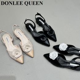 Sandals Fashion Pointed Toe Flat Shoes Women Slingback Elegant Mules Brand BlackWhite Flowers Female Ballet Zapatos Mujer 230224