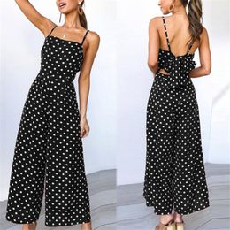 Womens Jumpsuits Rompers Ladies Elegant Polka Dot Print Women Sleeveless Playsuit Jumpsuit Wide Leg Pants Casual 230224