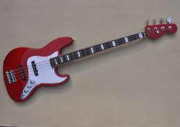 4 Strings Metallic Red Electric Bass Guitar with Rosewood Fingerboard White Block Inlays Can be Customised