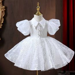 Girl's Dresses Baby Girl Baptism White Dress Children Sequins Princess Ball Gown Christening 1st Birthday Dresses Infant Boutique Vestido W0224