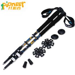 Trekking Poles Pionner Trekking Walking Stick External Lock Ultralight Telescopic Aluminium Nordic Skiing Hiking Camping Poles Cane1 Pair J230224