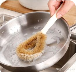 Pan Pot Washing Brush with Long Wooden Handle Magic Non-oil Cleaner with Strong Decontamination