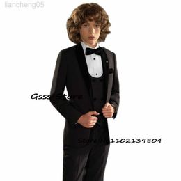 Kleidung Sets Jungen Anzug 3 Stück Samt Formale Hochzeit Smoking Spitze Revers Jacke Kinder Blazer Hosen Weste Zweireiher W0224