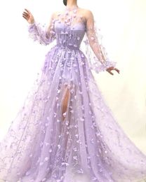 Casual Dresses Women's Fashion 3D Flower Embroidered Mesh Tulle Dress Party Night Nightclub Purple Gauze Evening Prom Dress Female See Through 230223