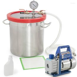RS-1 Rotary Vane Vacuum Pump 2 Gallon(8L)Stainless Steel Degassing Chamber Defoaming Barrel For Epoxy Resin AB Glue