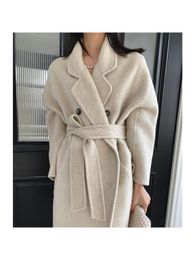 Women's Jackets HighEnd Rabbit Woolen Mulberry Silk Double Breasted Warm Long Overcoat Women Winter Korean Version White Wool Coat Jacket 230223