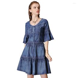 Party Dresses Vintage Denim Dress 2023 Autumn Women Fashion V Neck Tassels Ruffle Midi Elegant Retro Jean 4941