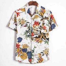 Men's Casual Shirts Ethnic style Shirts Men's Short Sleeve Casual Cotton Linen Hawaiian Shirt Summer Vintage Loose Men Clothing Camisas De Hombre Z0224