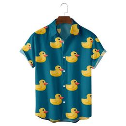 Men's Casual Shirts 2018 new dark green duck print Hawaiian men's and women's shirt breathable short sleeve single button top fashion lapel men's top Z0224