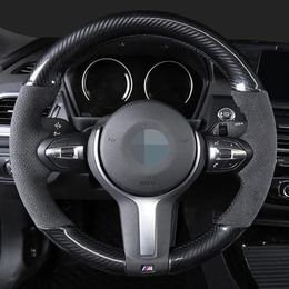 Steering Wheel Covers Car Cover Black Carbon Fiber Suede For F87 M2 F80 M3 F82 M4 M5 F12 F13 M6 F85 X5 M F86 X6 F33 F30 SportSteering