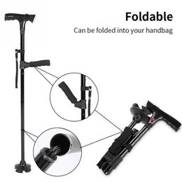 Trekking Poles Collapsible Telescopic Folding Cane Elder Cane LED With alarm Walking Trusty Sticks Elder Crutches for Mothers the Elder Fathers J230224