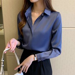 Women's Blouses Shirts Silk Women's Shirt Long Sleeve Fashion Woman Blouses Satin Top Female Shirts and Blouse Basic Ladies Tops OL Women Clothing 230223