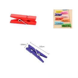 Wholesale Mini Spring Clips Clothespins Beautiful Design 35mm Colourful Wooden Craft Pegs For Hanging Clothes Paper Photo Message Cards