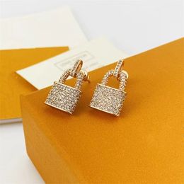 Classic lock V shaped Charm earrings earring studded with diamonds Women's gold titanium steel luxury designer letter gift wedding Jewellery not fade