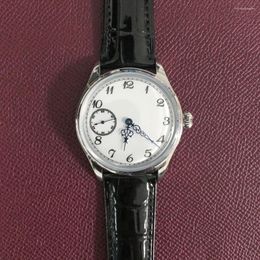 Wristwatches Watch 42mm Manual Winding Mechanical Movement 316L Silver Stainless Steel Case White Dial Blue Pointer Leather Strap Mineral