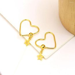 Hoop Earrings Solid 999 Real 24K Yellow Gold Woman Gift Lucky Heart 1.7-2g