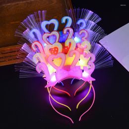 Party Decoration 3Pcs 2023 Year Headband LED Light Headbands Crown Butterfly Bow Fiber Flashing Hairband Christmas Festival Hair Accessories