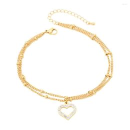 Anklets Fashion Temperament Double Layer Bead String Chain Sweet Love Zircon Beach Style Anklet Elegant Ladies Luxury Footwear