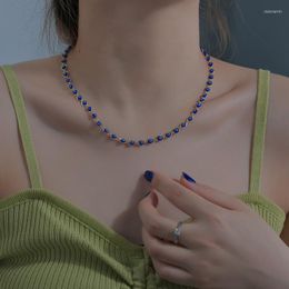 Chains Harajuku Style Eye Clavicle Chain Exaggerated Coloured Mosaic Necklace For Women Stainless Steel Handmade Beads Jewellery Gift