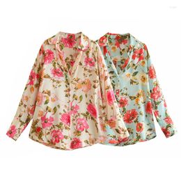 Women's Blouses Clothland Women Sweet Floral Blouse Turn Down Collar Long Sleeve Beach Wear Shirt Spring Cute Fashion Tops Blusa LA701