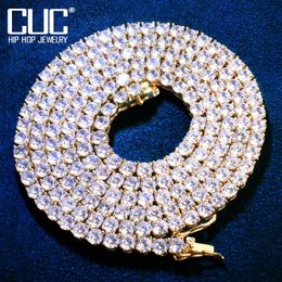 Chokers Pendant Necklaces Gold Colour Tennis Chain 4mm 5mm 6mm One Row Zircon Necklace Link For Men Women Hip Hop Jewellery 230223