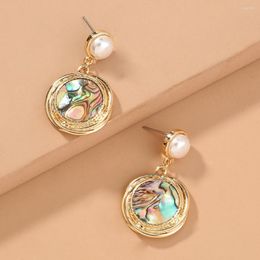 Stud Earrings Internet Red Explosive Fashion Simple Imitation Pearl Round Natural Abalone Shell Short Style Drop Female