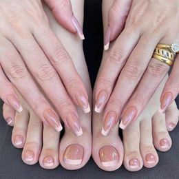 False Nails 48pcs Press-on Pink White French Wearable Hand Feet Nail Art Set 2023 Summer Toe Stickers Fake Tips