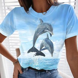 Women's T Shirts Two Dolphin Printing Shirt Cute Animal Harajuku Tshirt Ullzang Graphic T-shirt Streetwear Casual Short Sleeve Top Tees