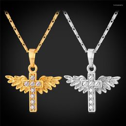 Pendant Necklaces Angel Wing Necklace For Women Men Gold Color Fashion Jewelry Vintage Cross & Pendants P1106