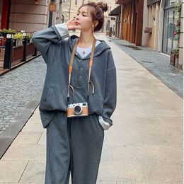 Womens Hoodies Sweatshirts Oversized Sports Suits Spring Autumn High Waist Wide Leg Pants Fashion Casual Twopiece Sets Trend Streetwear Women 230224