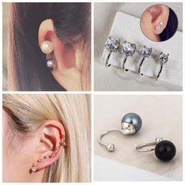 Stud Earrings 1/2Pcs Fashion Gift Women Men Jewellery No Pierced Pearl Ear Cuff Non Piercing Tragus Zircon