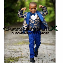 Clothing Sets Printed Boys Suit Three Piece Wedding Tuxedo Child Formal Jacket Set Dinner Blazer Pants Vest Kids Whole Outfit Customization