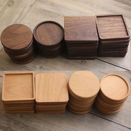 Table Mats 1PC Solid Walnut Wood Round Square Beech Cup Mat Durable Heat Resistant Tea Coffee Pad Placemats