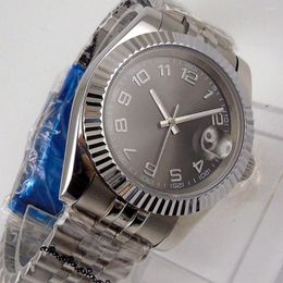Wristwatches 39mm Sterile Black Businless Mechanical Men Watch Fluted Bezel Luminous Dial Steel Jubilee Bracelet Glass Back
