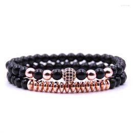 Strand 2pc/sets 6mm Beads Natural Stone Bracelets For Women Micro Pave CZ Ball Charms Bracelet Men Jewellery Pulseras Mujer 2023