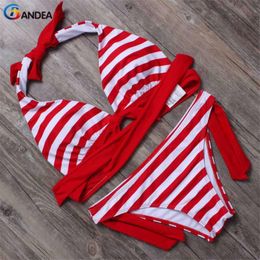 Women's Swimwear BANDEA Halter Sexy Women Bikini Set Push Up Top Stripe Biquini High Neck Bathing Suit 2023 HA014