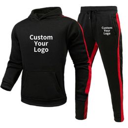 Men's Tracksuits Custom Men Tracksuit Striped HoodiePants 2Pieces Set Autumn Winter Jogging Suits Male Sportswear Gym Casual Clothing Z0224