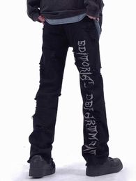 Men's Jeans Retro Black Letter Embroidered Jeans Y2k Men's Jeans Fashion Boyfriend Style Jeans Street Style Boyfriend Style Jeans Z0225