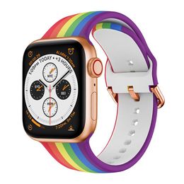 Lämplig för Apple Watch Silicone Watch Bands Iwatch 38mm 40mm 42mm 44mm Rainbow Elastic Print Strap238L