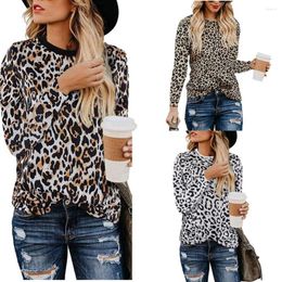 Women's T Shirts Leopard Print Women Shirt 2023 Autumn O-neck Tops Casual Long Sleeve Ladies Tees Female Clothes T-shirt