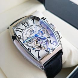 Wristwatches 2023 Tourbillon Automatic Mechanical Watches Luminous Hands Calendar Genuine Leather Strap Hollow Vintage Men's Wrist Watch