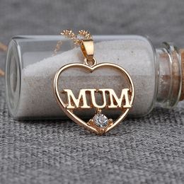 Mothers Day MUM Letter Pendants Heart Designer Necklace Woman South American Silver Plated Rhinestone Pendant Alloy Gold Necklaces Jewellery Chokers Mother Gift