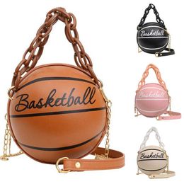 Totes Fashion Female Leather Pink Basketball Bag 2023 New Ball Purses For Teenagers Women Shoulder Bags Crossbody Chain Hand Y2302